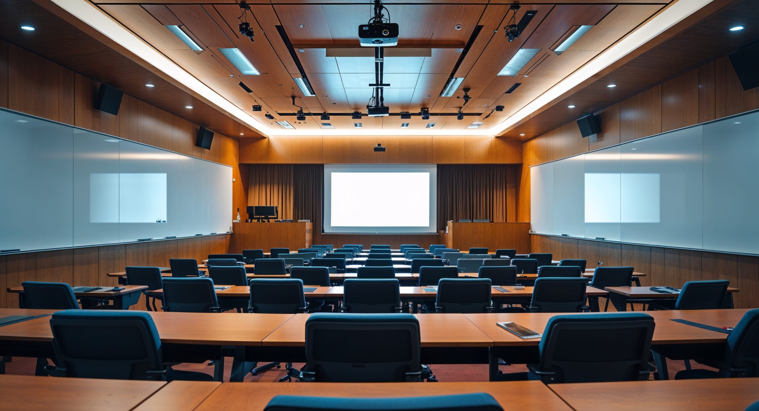 modern university lecture hall with projector and whiteboard cinematic view background modern university lecture hall with projector and whiteboard cinematic view background